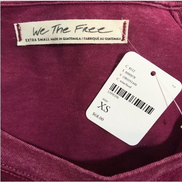 NEW NWT FP We The Free Long Sleeve Pullover T-Shirt Tee Wine Burgundy Maroon XS - Picture 8 of 8